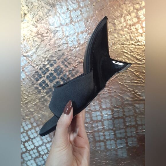 Zara Nwt Black Open-Toe Wedge Heels - Picture 4 of 14